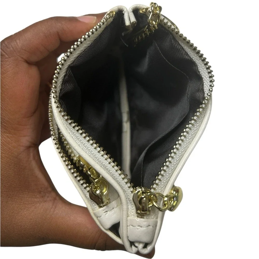 Coquette Girly Cute Mini Multi-Pocket Faux Leather Change Purse Heart Zipper OS